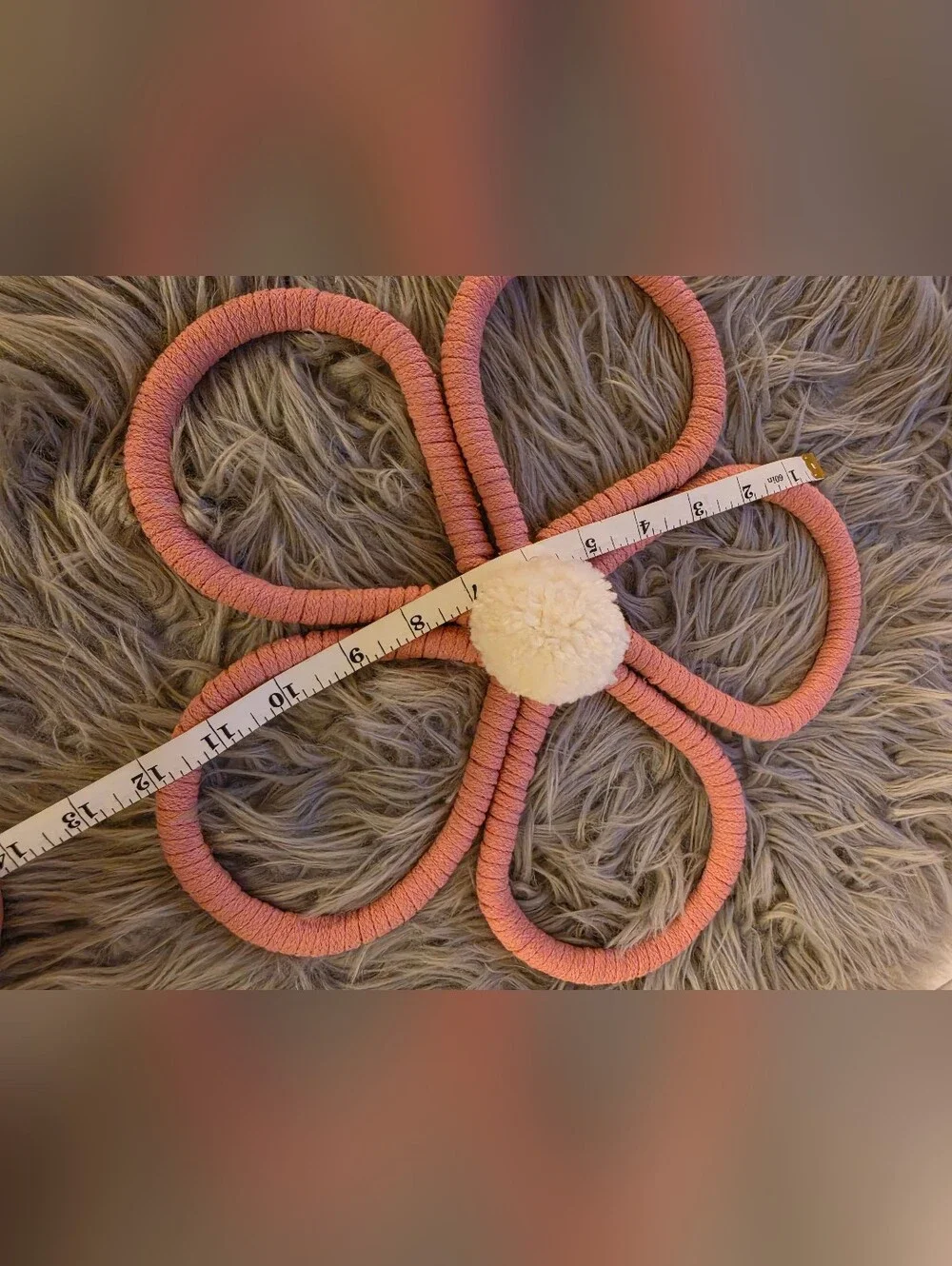NWT Handmade Vintage Inspired Wrapped Flower Cream Pom Wall Decor Size 12